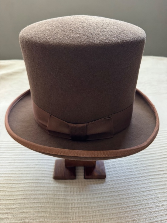 Vintage Brown 100% Wool Top Hat New York Hat Co. With Bow Steam Punk Large 7 1/4